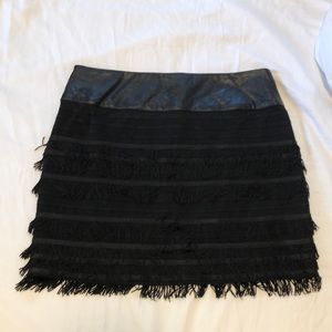 Red Saks 5th Avenue black fringe mini skirt size small